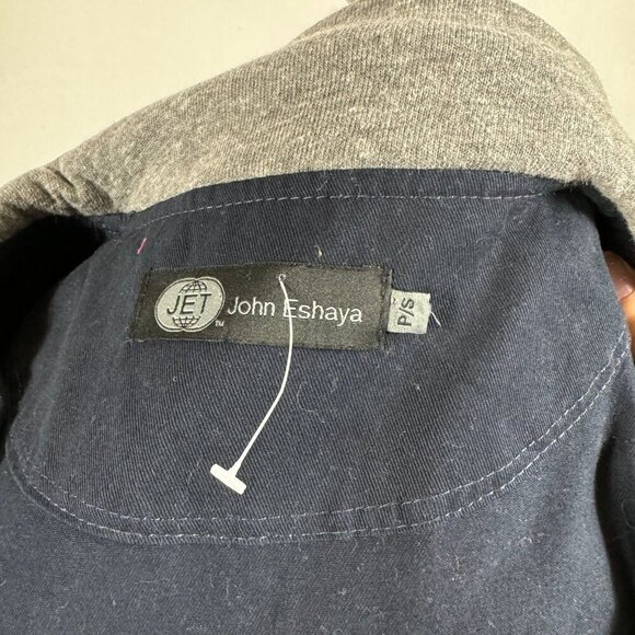 Jet John Eshaya navy and gray colorblock casual knee length jacket. - Picture 8 of 9